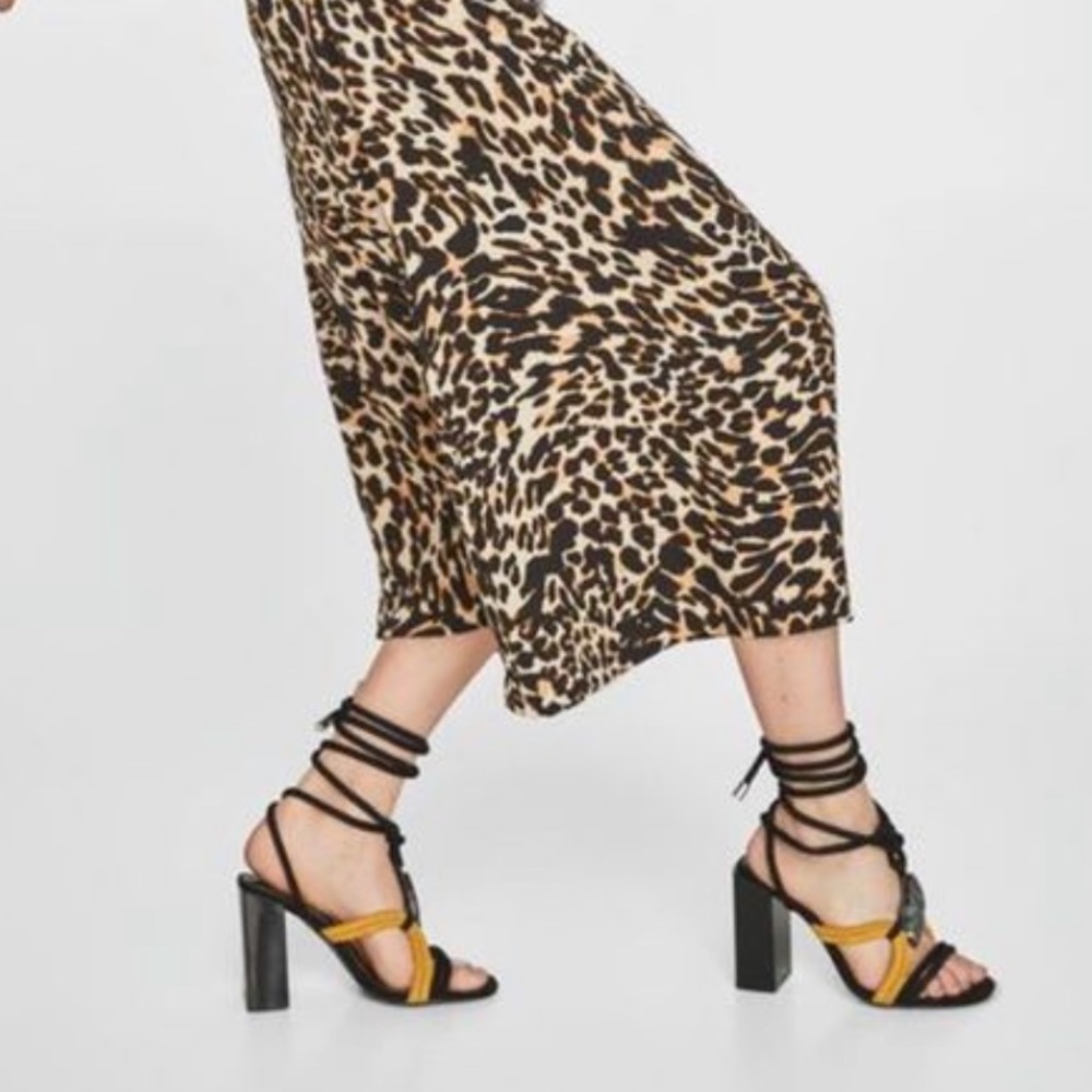 Zara leather and stone accent heels. NWT 6.5